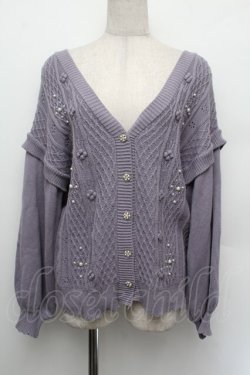 画像1: axes femme / フラワーニットカーディガン  ラベンダー S-26-01-08-021-AX-TO-AS-ZS