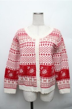 画像1: PINK HOUSE / ロージーローズカーディガン  白ｘ赤 S-26-01-09-008-LO-TO-AS-ZT021