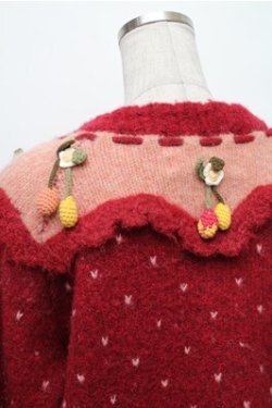 画像4: PINK HOUSE / チェリーモチーフ使いヨークニットカーディガン  赤 S-26-01-09-009-LO-TO-SA-ZT028