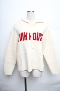 画像1: PINK HOUSE / ロゴニットパーカー  オフｘ赤 S-26-01-09-002-LO-TO-AS-ZT611