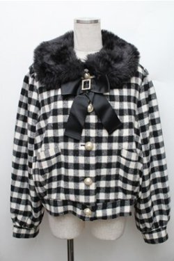 画像1: Ank Rouge / チェックドーリーショートコート  黒ｘ白 S-26-01-09-013-CA-CO-HR-ZS