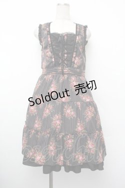 画像1: axes femme / ピンスト×花柄ワンピース  黒 S-26-01-10-045-AX-OP-AS-ZS