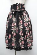 axes femme / 花柄ミディ丈スカート  黒 S-26-01-10-059-AX-SK-HR-ZS