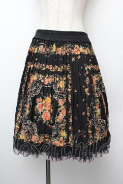 画像1: axes femme / スカーフ柄プリーツスカート  黒 S-26-01-10-061-AX-SK-HR-ZS