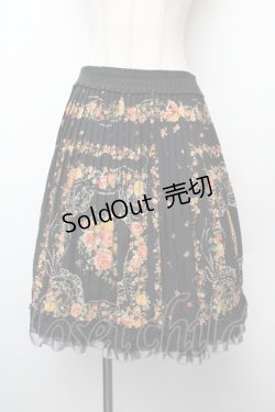 画像1: axes femme / スカーフ柄プリーツスカート  黒 S-26-01-10-061-AX-SK-HR-ZS