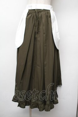 画像2: 中国ロリータ / エプロン付き裾刺繍ロングスカート  カーキｘ白 S-26-01-10-065-LO-SK-HR-ZS
