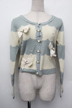 画像1: axes femme POETIQUE / 巻きバラリボン付ニットカーディガン  グリーン S-26-01-10-028-AX-TO-AS-ZS