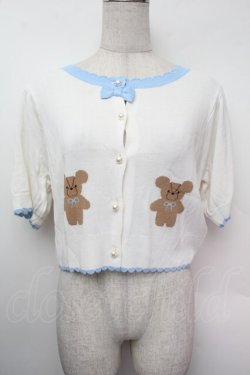 画像1: axes femme Kawaii / クマ柄半袖ニットカーディガン  白ｘサックス S-26-01-13-005-AX-TO-HR-ZS