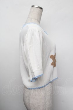 画像2: axes femme Kawaii / クマ柄半袖ニットカーディガン  白ｘサックス S-26-01-13-005-AX-TO-HR-ZS