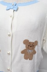 画像4: axes femme Kawaii / クマ柄半袖ニットカーディガン  白ｘサックス S-26-01-13-005-AX-TO-HR-ZS (4)