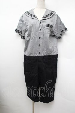 画像1: ネバアランド / ヤマネコ島セーラーロンパース  黒ｘグレー S-26-01-13-049-LO-OP-AS-ZS