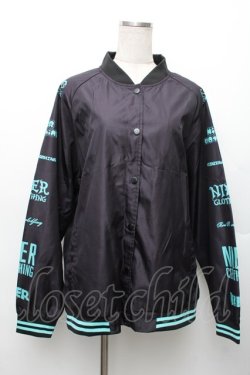 画像1: NieR Clothing / プリントナイロンスタジャン  黒ｘグリーン S-26-01-14-025-PU-JA-HR-ZS