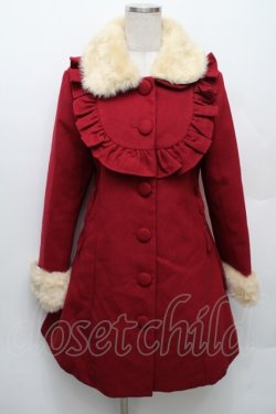 画像1: Deary / フリルファー付きコート   赤 S-26-01-14-036-LO-CO-HR-ZS