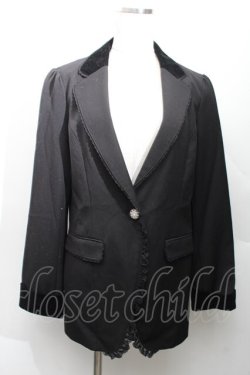 画像1: axes femme / ベロア使いロングジャケット  黒 S-26-01-14-020-AX-JA-AS-ZS