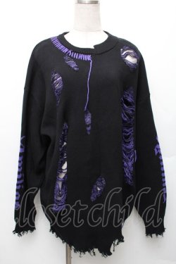 画像1: Amilige / ロゴダメージジャガードニット  黒ｘ紫 S-26-01-14-022-PU-TO-AS-ZS
