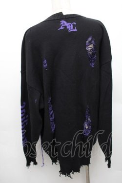 画像2: Amilige / ロゴダメージジャガードニット  黒ｘ紫 S-26-01-14-022-PU-TO-AS-ZS