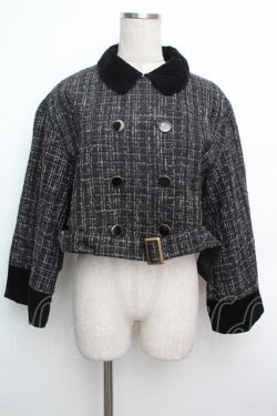 画像1: axes femme / ベルスリーブツィードジャケット  黒 S-26-01-15-052-0-JA-HR-ZS