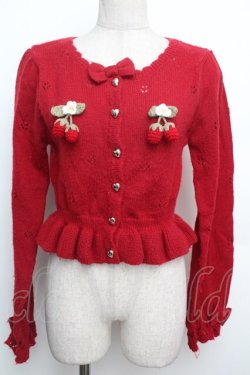 画像1: axes femme kawaii / 苺の編みぐるみニットカーデ  赤 S-26-01-15-017-AX-TO-HR-ZS