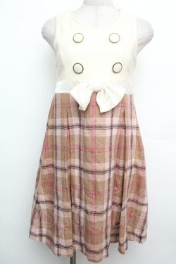 画像1: LIZ LISA / チェック切替ワンピース  ブラウンｘオフ S-26-01-15-023-LO-OP-AS-ZS