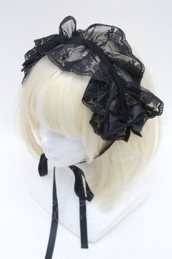 画像1: ATELIER PIERROT / レースリボンヘッドドレス  黒 S-26-01-16-031-EL-AC-AS-ZS