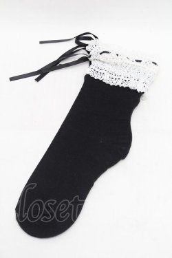 画像1: axes femme / ハシゴレースｘリボンソックス  黒ｘ白 S-26-01-16-004-AX-ZA-HR-ZS