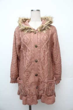 画像1: axes femme / ファー付フードロングカーデ  ピンク S-26-01-17-028-AX-CO-HR-ZS