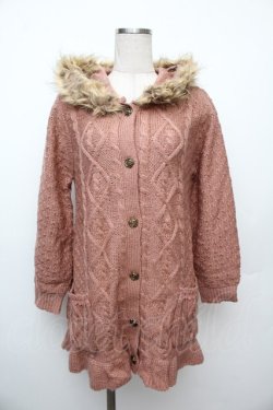 画像1: axes femme / ファー付フードロングカーデ  ピンク S-26-01-17-029-AX-CO-AS-ZS