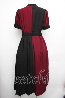 画像2: axes femme / バイカラープリーツワンピース F 黒×ワイン S-26-01-18-025-AX-OP-TE-ZS