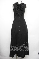 Moi-meme-Moitie / フリルノースリーブロングジレ  黒 S-26-01-18-032-MO-BL-HR-ZS