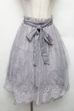 画像1: axes femme / レースＸチュールアシメスカート  サックス S-26-01-21-049-AX-SK-AS-ZS