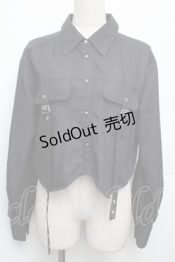 画像1: axes femme / ハトメ使いショートシャツ  黒 S-26-01-21-026-AX-BL-AS-ZS