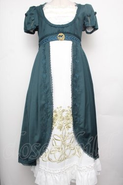 画像1: Surfacespell / The Nightingale and the Rose 刺繍エンパイアウエストロングワンピース M グリーン S-26-01-21-032-LO-OP-HR-ZS