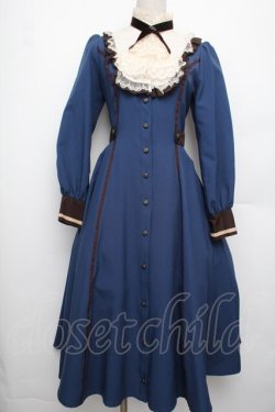 画像1: Innocent World / フルールバッスルドレス(長袖) M ブルーｘショコラ S-26-01-21-035-IW-OP-HR-ZS