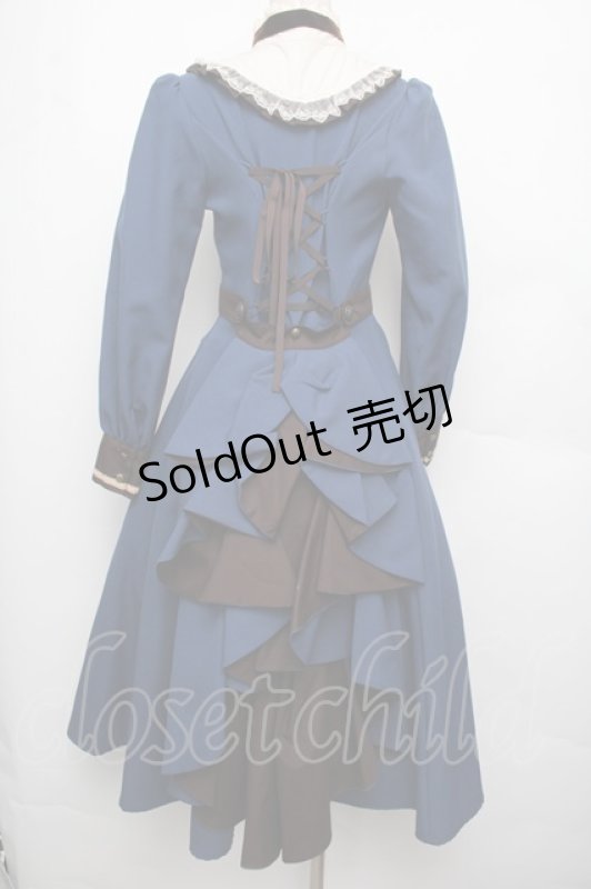 画像2: Innocent World / フルールバッスルドレス(長袖) M ブルーｘショコラ S-26-01-21-035-IW-OP-HR-ZS (2)