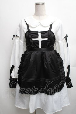 画像1: Luna Planetarium / クロスエプロン付きワンピース  白Ｘ黒 S-26-01-23-043-LO-CO-SA-ZT144