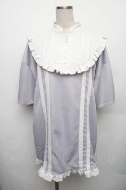 画像1: NOEMIE / チャイナボタンジャージチュニック  グレーｘ白 S-26-01-23-014-LO-TO-HR-ZS