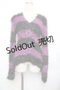 HYSTERIC GLAMOUR / シャギーボーダーカーディガン  黒ｘ紫 S-26-01-25-043-PU-TO-HR-ZS