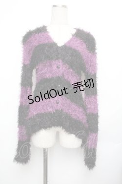 画像1: HYSTERIC GLAMOUR / シャギーボーダーカーディガン  黒ｘ紫 S-26-01-25-043-PU-TO-HR-ZS