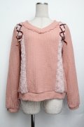 axes femme / プードルファーVネックトップス  ピンク S-26-01-25-029-AX-TO-AS-ZS