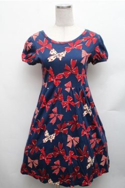 画像1: Jane Marple / Ribbons go aroundワンピース  紺ｘ赤 S-26-01-26-047-JM-OP-HR-ZS