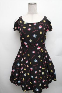 画像1: Honey Bunch / ハローキティコラボワンピース  黒 S-26-01-26-053-LO-OP-HR-ZS