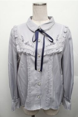 画像1: axes femme / 襟付刺繍ブラウス  サックス S-26-01-26-016-AX-BL-AS-ZS