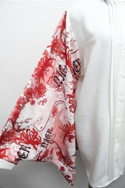 画像3: NieR Clothing / 着物風袖ブロッキングホワイトシャツ【彼岸花】 F 白×赤 S-26-01-26-031-0-TO-TE-ZS