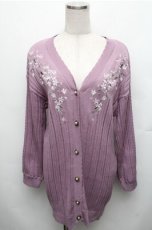 画像1: axes femme / 桜刺繍ロングニットカーデ M パープル S-26-01-27-050-AX-TO-TE-ZT505 (1)