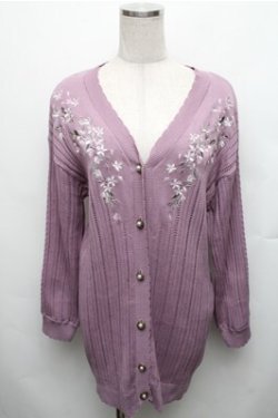 画像1: axes femme / 桜刺繍ロングニットカーデ M パープル S-26-01-27-050-AX-TO-TE-ZS