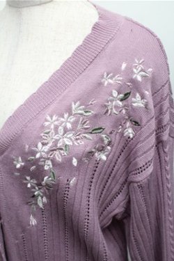 画像3: axes femme / 桜刺繍ロングニットカーデ M パープル S-26-01-27-050-AX-TO-TE-ZS