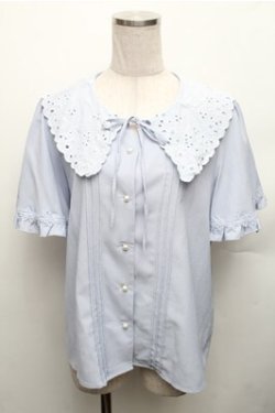 画像1: axes femme / 刺繍襟ブラウス M サックス S-26-01-27-051-AX-BL-TE-ZS