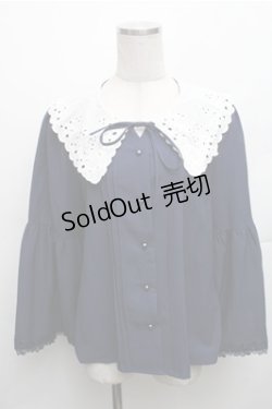 画像1: axes femme / 刺繍入りビッグカラーブラウス M ネイビー S-26-01-27-053-AX-BL-TE-ZS