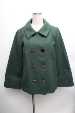 画像1: axes femme / ベロアリボン付ショートコート M グリーン S-26-01-27-055-AX-CO-TE-ZS