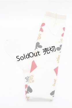 画像1: Jane Marple / トランプ柄ニーハイソックス  オフ S-26-01-27-003-JM-AC-TE-ZS